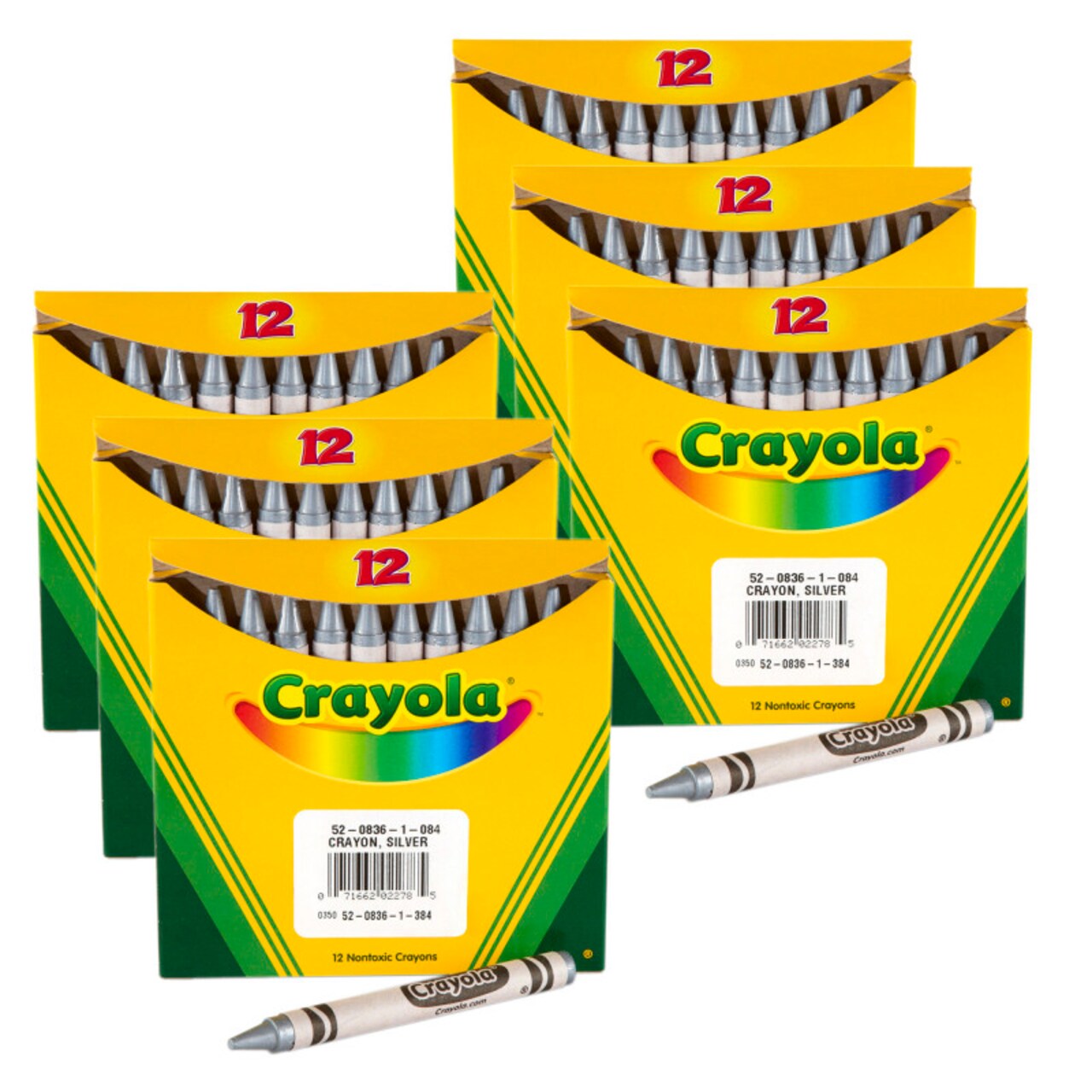 Single Color Bulk Crayons, Regular Size, Silver, 12 Per Pack, 6 Packs